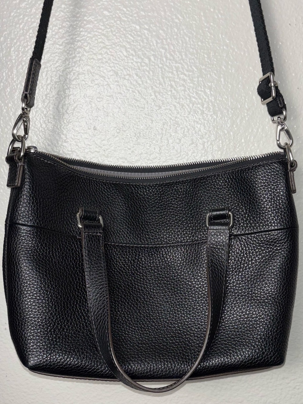 Fossil Black Pebbled Leather Convertible Satchel Crossbody Purse Mid Size - Picture 10 of 16